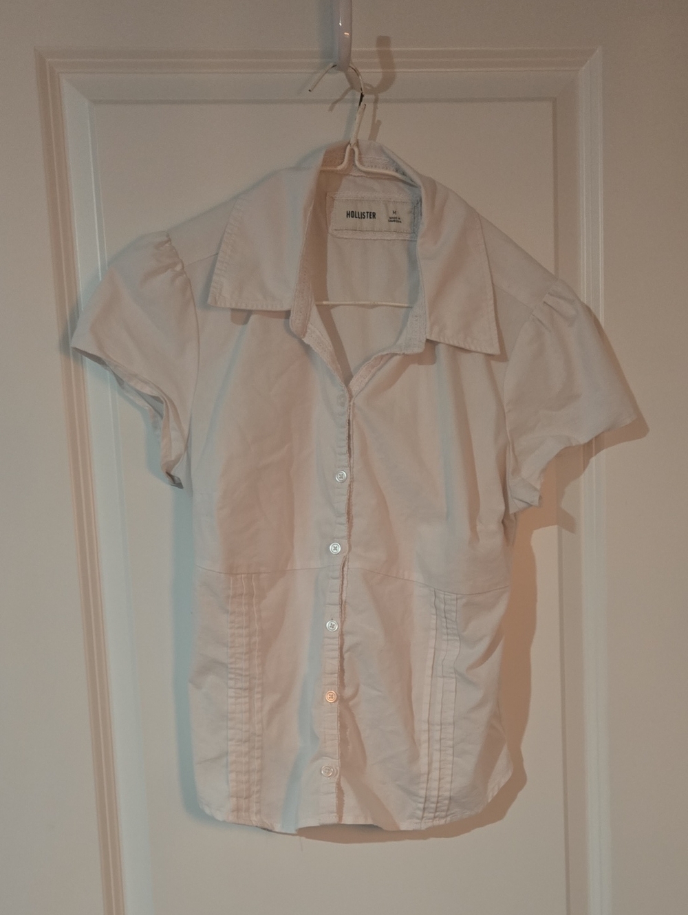 White Short-Sleeve Girls' Button-Front Shirt